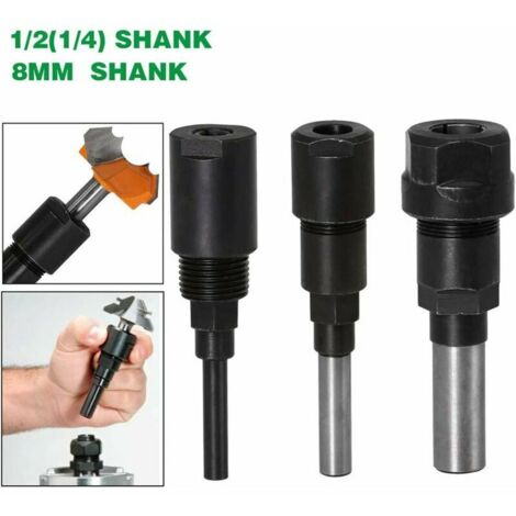 Router Collet Extension Router Bit Collet Extension and Trimming Cutting Engraving Machine Extender Woodworking Chuck Holder Milling Cutter (1/4 Shank+8MM Shank+1/2 Shank)