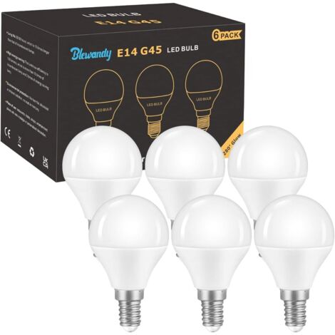 Small E14 LED Light Bulb, G45 Globe Type Energy Saving Light Bulbs with Screw Base, 5W Equivalent to 40W Halogen Bulb, 500LM Non Dimmable Cool White 6500K, Pack of 6