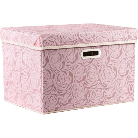 Larger Collapsible Storage Bin with Lid [1-Pack] Fabric Decorative Storage Box Cube Organizer Container Baskes with Handles Divider for Bedroom Closet Living Room Pink 45x30x30cm