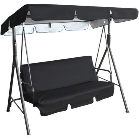 Waterproof 210D Oxford Cloth Garden Swing Canopy, 190x132x15cm Outdoor Swing Replacement Canopy, UV/Rainproof Replacement Cover for Patio Garden (Black)