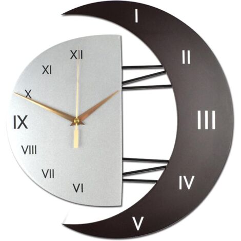 Modern Design Wall Clock Silent Kitchen Clock Creative Moon Shape Frame Home Decoration Clock (32x32cm)