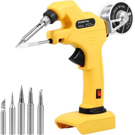 Cordless Soldering Iron Kit for 18V-24V Lithium-ion Battery, 30W Soldering Welding Gun with Ceramic Heater, Welding Wire, 5 Solder Tips, 30s Quick Preheat Adjustable Temperature for Repairing Welding
