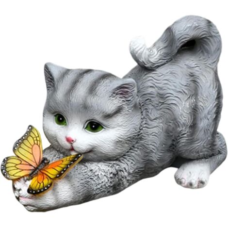 Solar Lights Outdoor Garden Ornaments Solar Cat Garden Ornament Resin Cat Statue LED Light Solar Light for Garden Decoration Gray