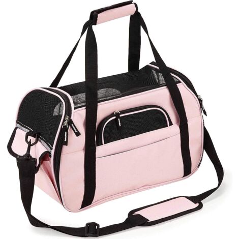 Cat Dog Carrier Bag Breathable Shoulder Bag for Small Pet Carrier Soft Lightweight Comfortable for Travel by Car Train Airplane(Pink, L-48x25x33cm) (1/5)
