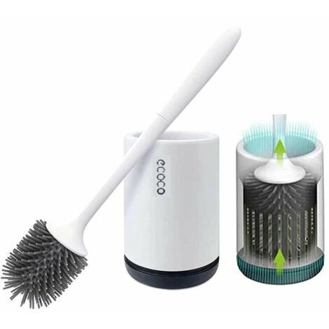 Toilet Brush Antibacterial Silicone Toilet Brush Toilet Brush Set Long Handle Toilet Brush with Hygienic Holder (Flooring) (1/5)