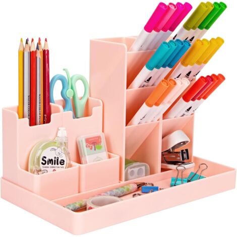 Desk Organizer, Stationery Kids Pencil Holder, Multi-Function Modular Storage Desk Organizer Plastic Pen Holder, for Stationery, Office, Home, School (Pink)