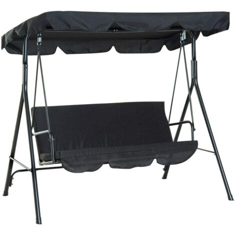 Waterproof Swing Canopy Cover Set Patio Swing Cushion Cover Replacement Swing Seat Cover for 3 Person Dustproof Protector(Black)