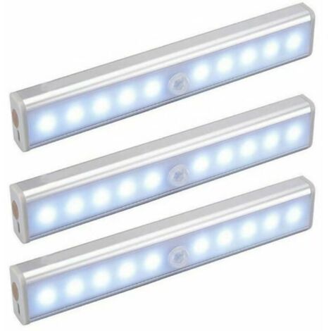 Set of 3 10 LED Lights, Wireless, USB Rechargeable, Magnetic, Motion Sensor, Portable. Closet light, portable emergency light, children's night light, auxiliary light
