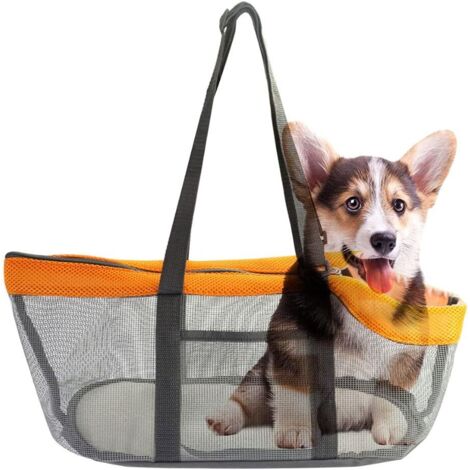 Pet Mesh Purse Cat Dog Carrier Foldable Shoulder Bag for Puppy Small Cat (Orange)