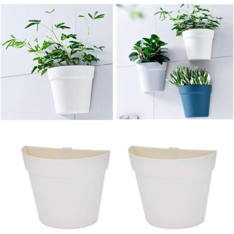 Atlnso Set of 2 Plastic Wall Planter Pots, Indoor Outdoor Wall Decor, Creamy White (1/5)
