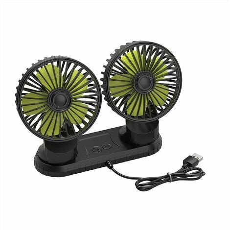 5V Dual Head Car Fan, Portable USB Vehicle Fan, 360 Degree Rotation, Desk Fan with 3 Strong Wind Speeds for Car Dashboard, Home