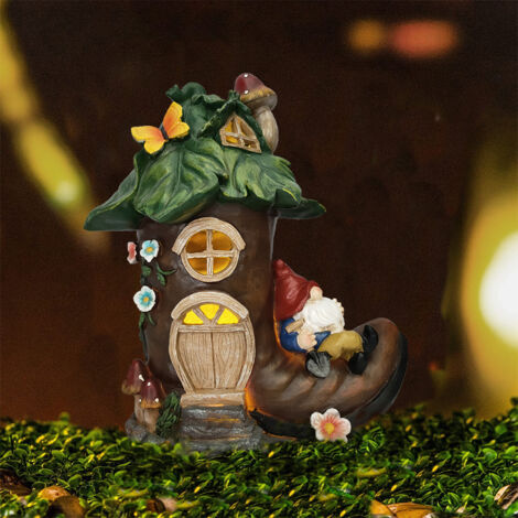 Garden Statue, Tree House with Solar Light, Waterproof Resin Cottage Figurine for Outdoor, Lawn Ornament for Patio Decoration (1/4)