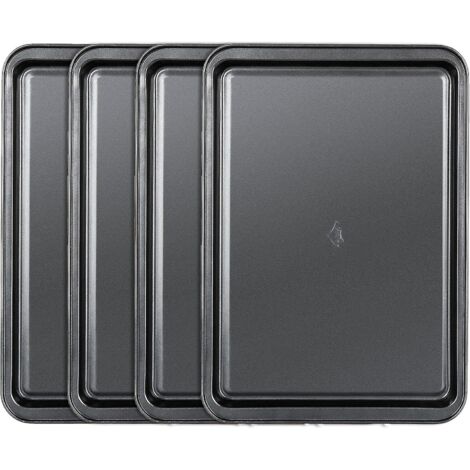 Set of 4 Non-Stick Oven Baking Tray, 37×26×2CM Rectangular Carbon Steel Oven Tray - Oven Dish for Baking Pastries, Bread, Cookies - PFOA Free - Black