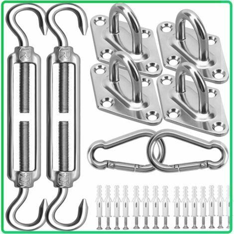 Shade Sail Hardware Kit - 304 Stainless Steel Sun Shade Installation Kit - 6" - for Installing Rectangular and Triangular Shade Sails for Patio, Garden