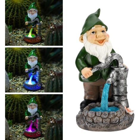 Garden Gnomes Ornaments with Light Solar Powered, Outdoor Gnome Ornaments with Colorful Water Pump Figurine Waterproof Resin Garden Ornaments Garden Gifts