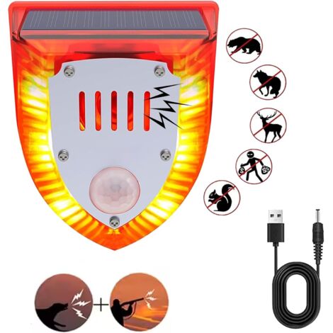 Solar Outdoor Motion Sensor Alarm: 129db Dog Barking & Gunshot Sound,Loud Motion Detector Noise Maker,Barking Dog Alarm Strobe Light Warning Lamp