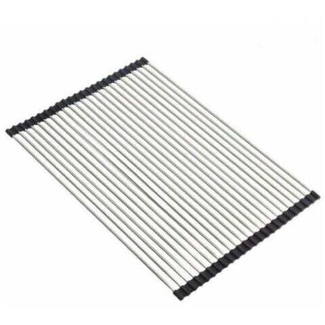 Roll-Up Dish Drying Rack, 100% BPA Free Foldable Sink Drainer Ideal for Fruits, Vegetables, Plate, Silicone Coated Stainless Steel 47x38cm, Black
