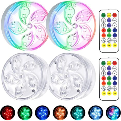 Waterproof LED Submersible Lights, IP68 RGB LED Lights with Suction Cup Magnets and RF Remote Control, Underwater LED Lights for Vase Pool Aquarium Bathtub Garden Decoration (4 Pcs)