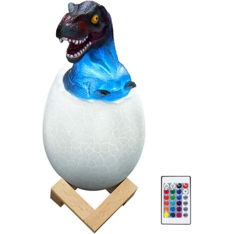 Dinosaur Lamp -USB Rechargeable Child Night Light, 16 Colors Dinosaur Egg Toy with 4 Modes and Wooden Base, 3d Dinosaur Lamp Child Gift (Tyrannosaurus) (1/5)