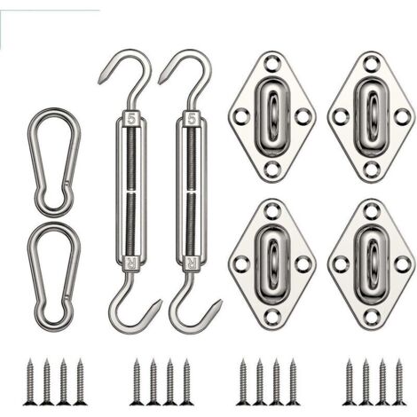 Hardware Kit, Marine Grade 304 Stainless Steel Awning Fitting Set for Triangle, Square, Rectangle Sail Inst
