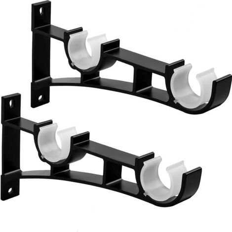 Support de Tringle à Rideaux Double Draperie Tringle Supports Noir Supports de Tringle à Rideaux en Robuste en Alliage D'aluminium avec Vis Supports pour Barre Rideau Fixations pour Tringle à Rideaux, (1/5)