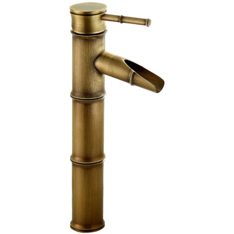 High Bamboo Bathroom Faucet, Waterfall Sink Mixer Tap, Single Hole Faucet Hot and Cold Water Available (1/5)