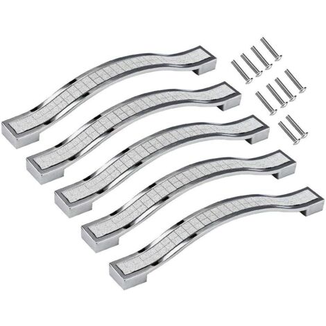Set of 5 Crystal Rhinestone Alloy Drawer Pulls for Dresser Kitchen Cabinet Cupboard (Silver, 128MM-5PCS)