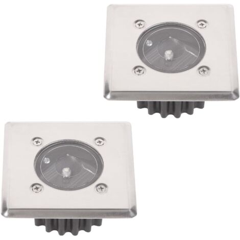 Set of 2 Solar LED Recessed Ground Spotlights - Square - 8.5 x 8.5 cm - Stainless Steel - 2 Recessed Spotlights - IP44
