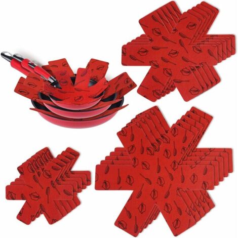 Protection panoramique, 15pcs Pan Pavoue Protection en pot, résistance à la chaleur, protection antidérapante de la pile pour casseroles, pots et bols - rouge (1/5)