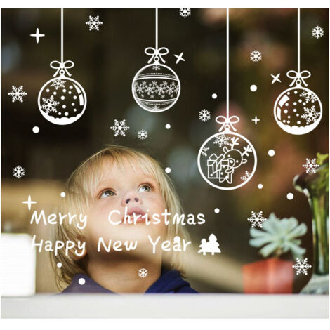 Décoration de Noel, Stickers Fenetre Noel Deco Noel Interieur Stickers Noel Vtrine Stickers Reine des Neiges, Amovibles PVC, Rend la Maison Pleine de l'atmosphère de Noël(3043 Boule de Noël suspendue) (1/5)