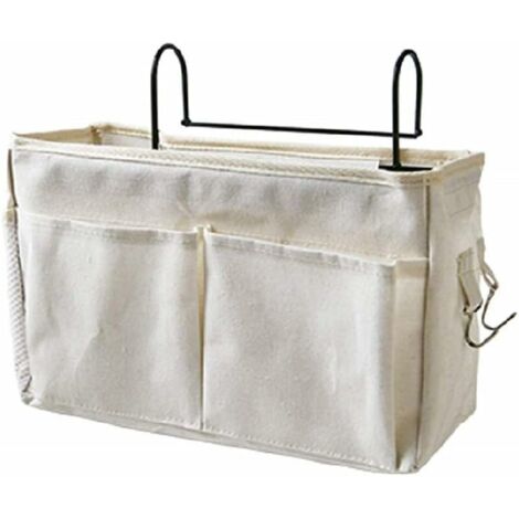 Sac de lit avec structure en fil de fer organisateur de lit mezzanine sac de rangement de poche suspendu pour livre, magazine, casque (blanc) (1/5)