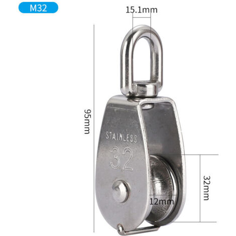 Poulie M32 Pivotant en Acier Inoxydable 304, M32 Seul Poulie Bloc,Poulie de Levage Capacité de Chargement (1/4)