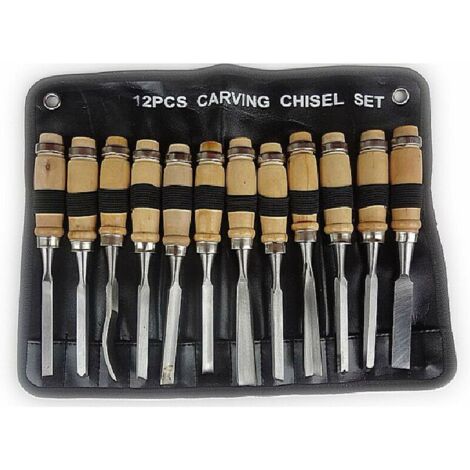 BOIS Set 12 pièces ciseaux BOIS OUTIL A MAIN KIT avec une pochette de rangement (1/5)