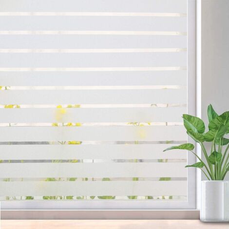 Window Film Privacy Frosted Stripe Patterns Window Frosting Film No Glue Static Cling Stained Glass Film UV Protection Self Adhesive Window Sticker Cover for Home Office (Frosted,44.5200cm)