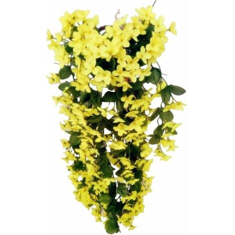 Fleurs artificielles suspendues à 4 pétales, fleurs artificielles suspendues de glycine pour la décoration de la maison de mariage (jaune) (1/5)