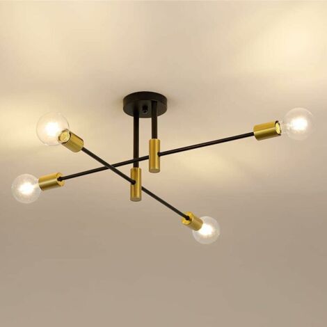 Plafonniers, Plafonniers 4 Bras Diamètre 60cm, Lustres de Plafond Réglables à 180Ḟ pour Loft Salle à Manger Salon, Ampoule E27 non incluse (1/5)