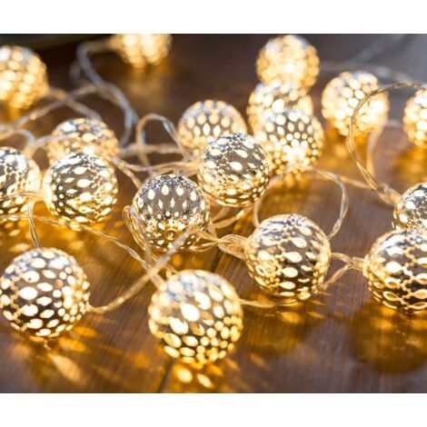 Moroccan LED String Lights - 6M Total Length 40 Warm White LEDs Light garland Moroccan oriental style silver balls,Battery powered (1/5)