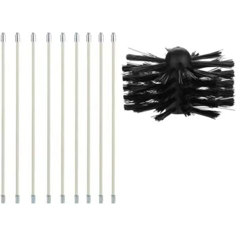 Chimney Brush Kit, Chimney Cleaning Tool Brush Chimney Sweeping Kit Contains 9 (40cm) Flexible Rods and 1 (100mm) Pellet Stove Chimney Sweeping Kit Head (1/5)