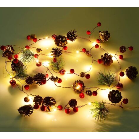 Christmas Berry Holly Garland, 200cm LED String Lights Christmas Berries Pine Cones Garland Deco for Xmas Craft Decor(1 Pieces) (1/5)