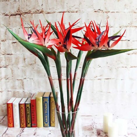 Lot de 3 grands oiseaux de paradis artificiels pour la maison ou le bureau 81 cm rouge (1/5)