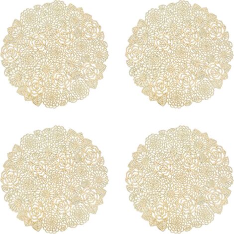 Set of 4 Placemats, Rose Gold Round Placemats Placemat Table Mat for Dining Kitchen Table, Washable Placemats (Rose Gold, Style L, 38cm) (1/5)