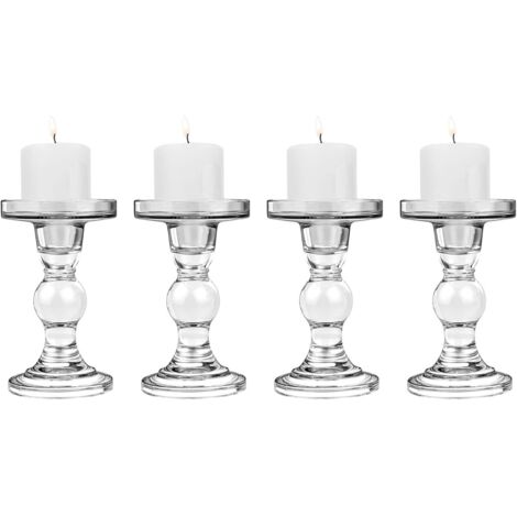 4 PCS Glass Candle Holders, (8 x 8.5 x 14 cm) Candlestick with Round Base, Stable Taper Candle Holder, Modern Style Table Decoration for Home Wedding Party, Transparent (1/5)