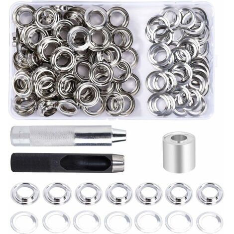 Kit de Grommets Eyelets Outils 14 mm 100 Ensembles Oeillets avec 3pcs Grommet Outils à Oeillet et Boîte de Rangement pour Bâche en Tissu Bricolage Craft (1/5)