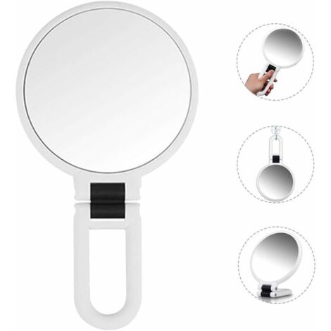 Maquillage Double Face Glace Grossissant X5/X1 Miroir à Main avec Pliable Poignée/Sur Pied,Miroir de Voyage pour Fille Femme,Miroir Poche Portatif,Poser Suspendu Orientable,Rond Petit (Blanc) (1/5)