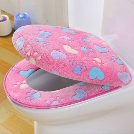Ensemble de couverture de siège de toilette Housse de siège de toilette Hiver plus épais et plus chaud Tapis de toilette lavable Coussinets en tissu - 1 Couverture de siège de toilette, 1 Couverture (1/5)