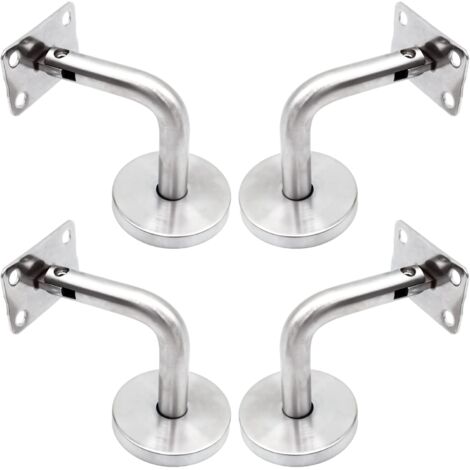 Handrail Brackets for Wall Mount Polished Stainless Steel Stair Bracket with Cover Base Wall Brackets Railing for Interior Wall, Loft, Corridor Support Bar 4 Pieces