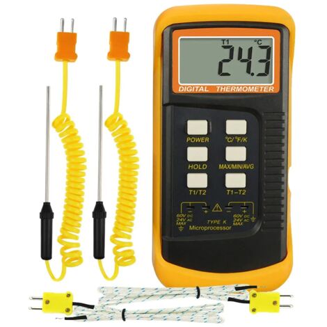 Digital K-Type Thermocouple Thermometer (-501300°C) with Dual Channel 4 Thermocouples (Wired and Stainless Steel) High Accuracy Handheld Temperature Tester (1/5)