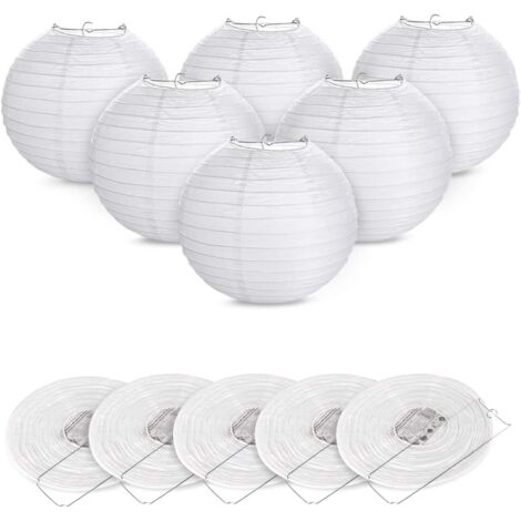 12pcs Paper Lantern Lampshade White Ball Shape Lampion Shade for Hocht Time Church Garden Party Decoration（White）