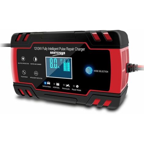 Chargeur de batterie de voiture, chargeur de batterie de voiture 8A 12V / 24V, chargeur de batterie de voiture entièrement automatique avec écran LCD Chargeur de batterie avec protection multiple ( 1) (1/5)