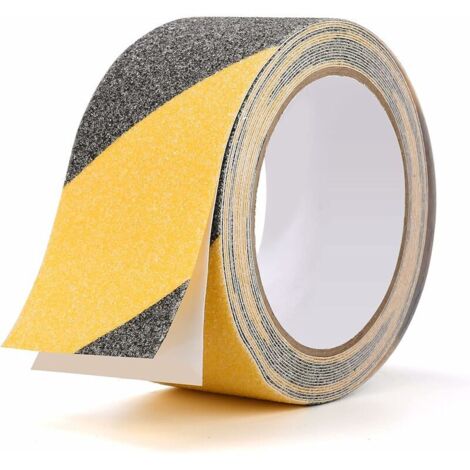 Ruban Antidérapant Adhésif Bande Antiderapante pour l'intérieur et l'extérieur, Idéal pour Escaliers et Les Marches, Noir/Jaune, 5cm x 10m (1/5)